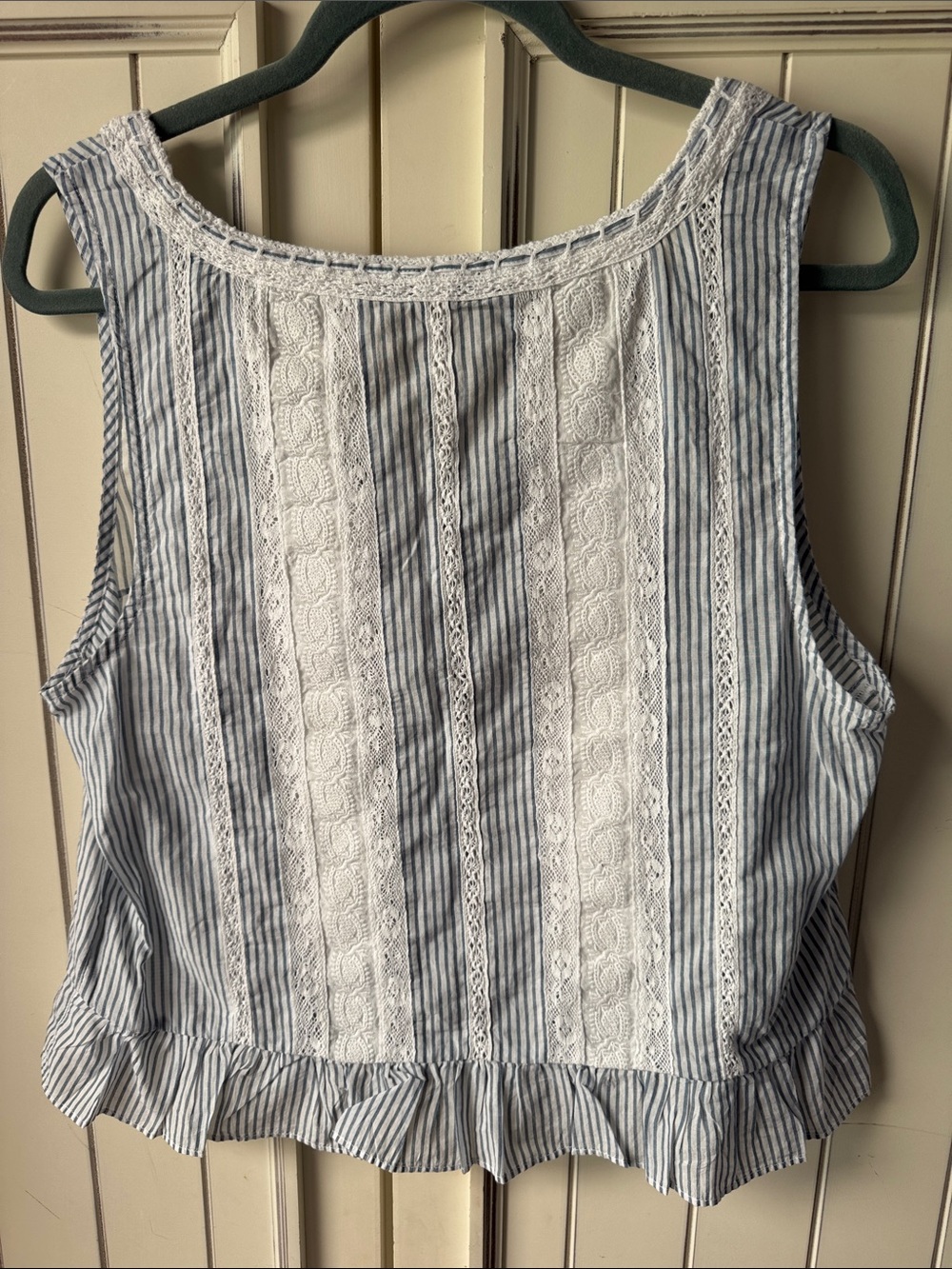 Abercrombie &Fitch Striped Lace-Trim Sleeveless Top - Blue & White - Picture 2 of 3